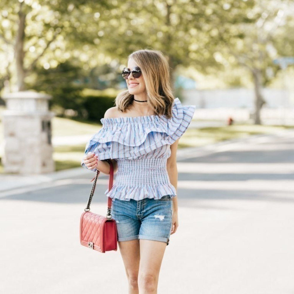 Storets evie off shoulder striped top size small